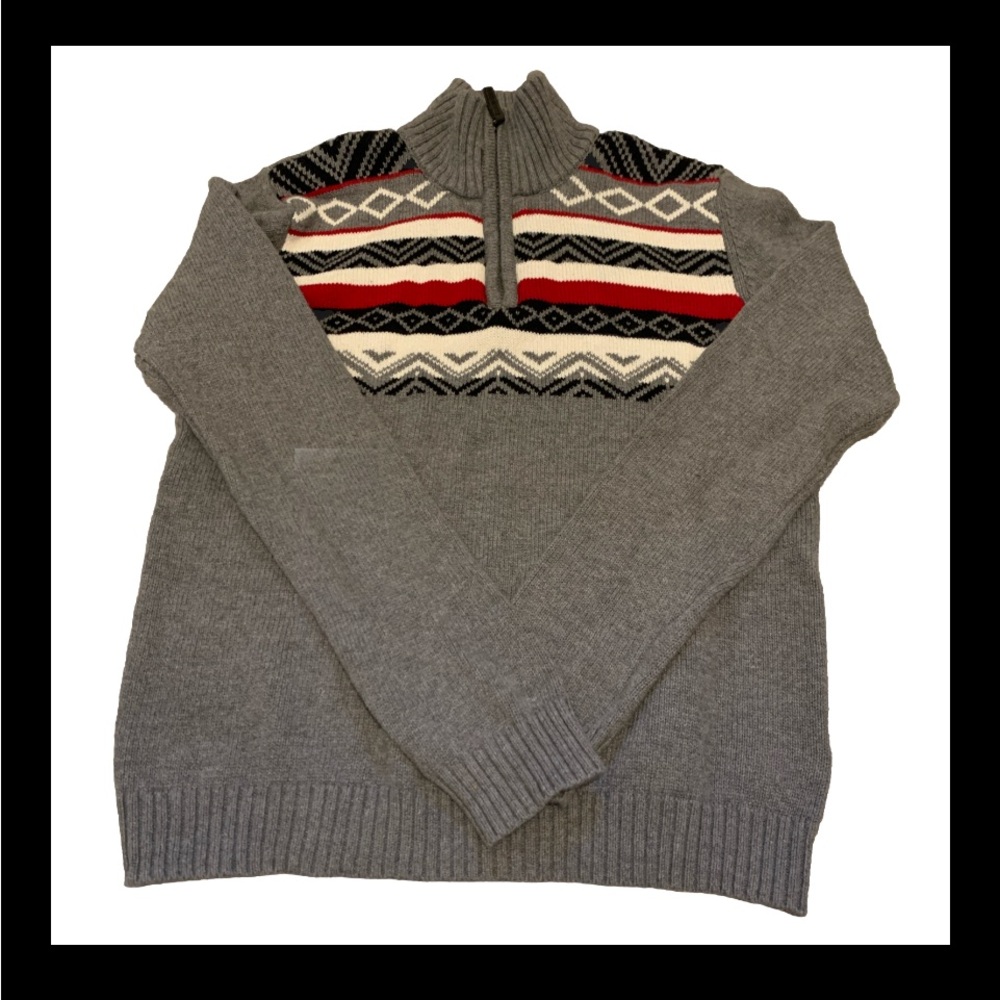 Chaps Boys Sweater Pull Over 1/4 Zip Gray Size L 14/16